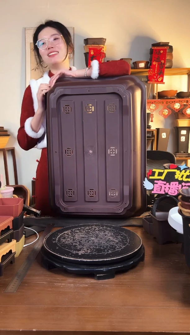 【闪购商品】树脂70口径马槽花盆紫檀色两只装