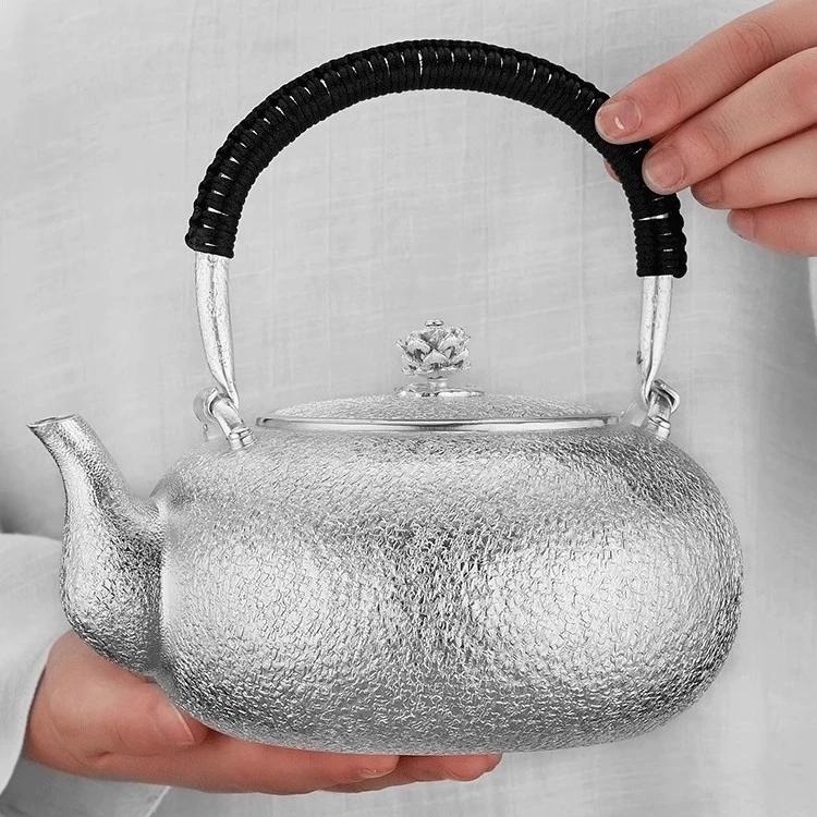 银壶纯银999烧水壶纯手工一张打提梁壶足银煮茶壶泡茶壶功夫茶具