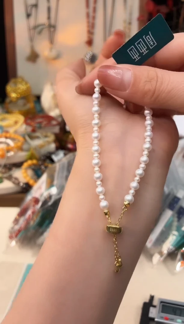 银S925镶嵌手绳淡水珍珠@@A921I019584