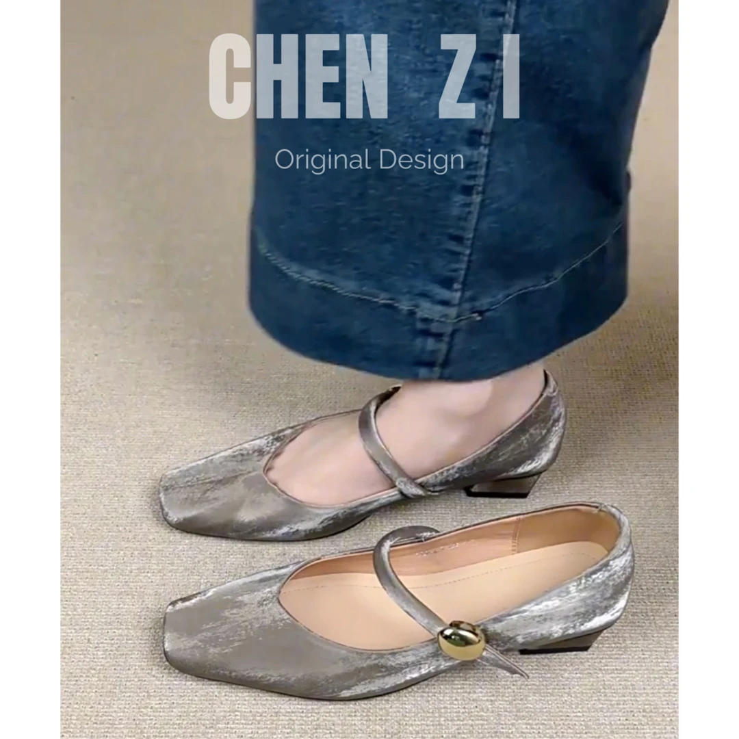 超软小羊皮~ 法式单鞋女方头绝美低跟芭蕾鞋复古一字带扣玛丽珍鞋