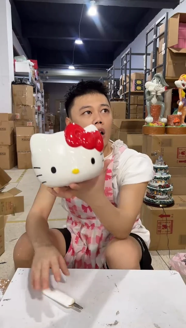 瓷片大号红色kt猫花盆