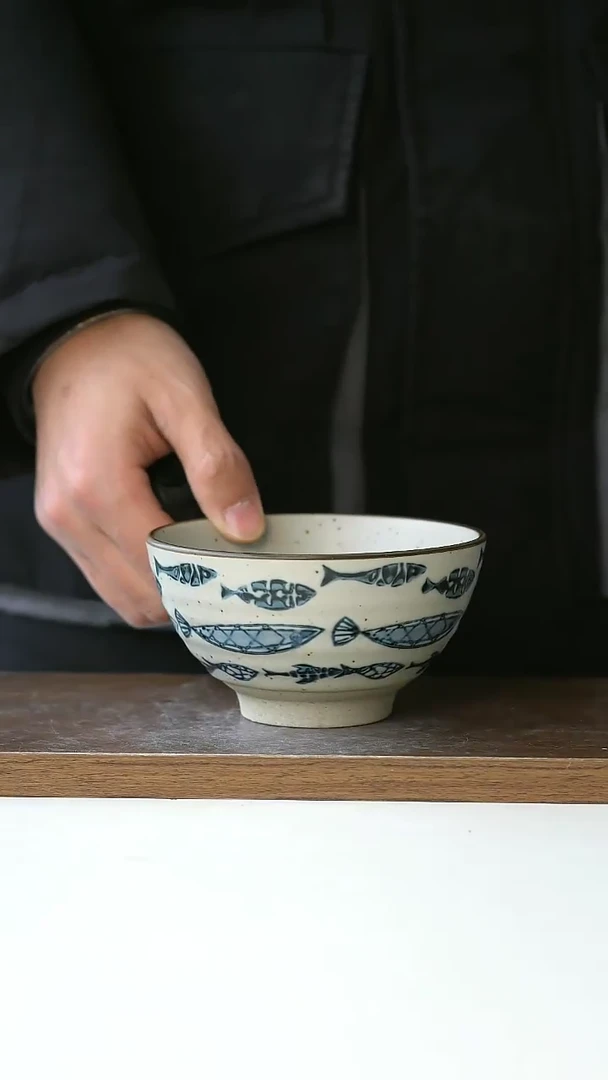 【闪购商品】陶瓷好多鱼手绘米饭碗@4-2@