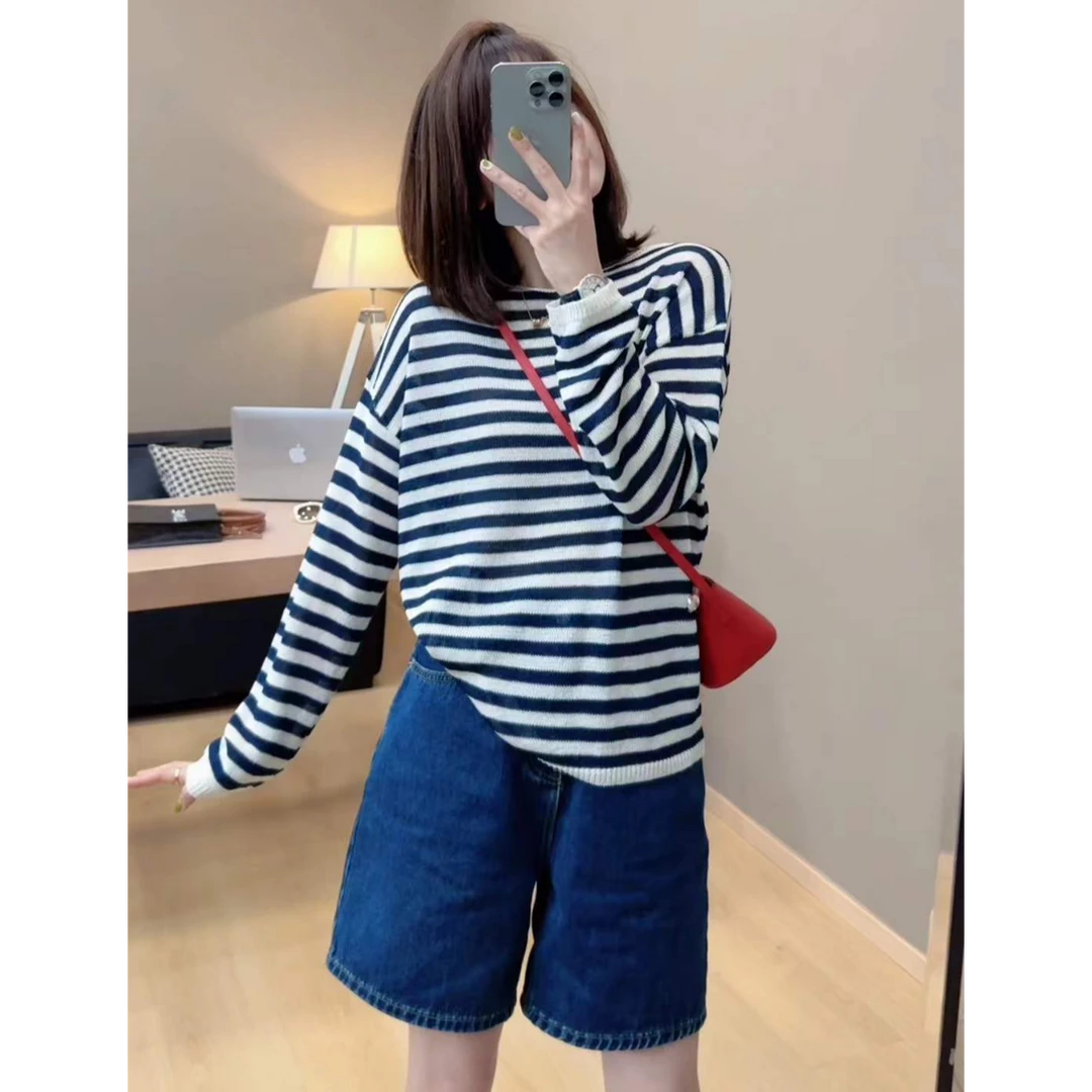 TY7 【和纸纱条纹】进口和纸纱冰爽慵懒风空调衫（衣长56）