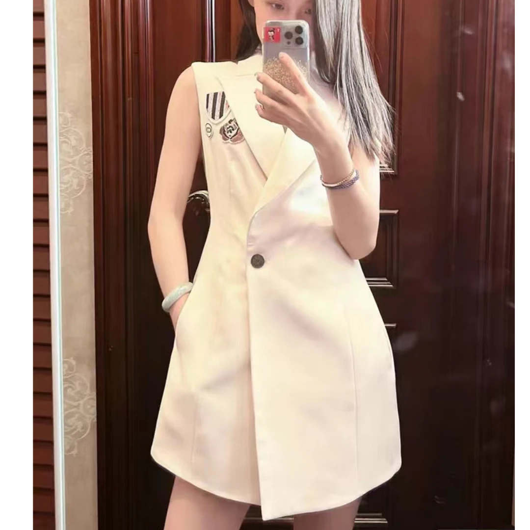 未使用 DIOR/迪奥 Dior 纯色无袖连衣裙 米色34