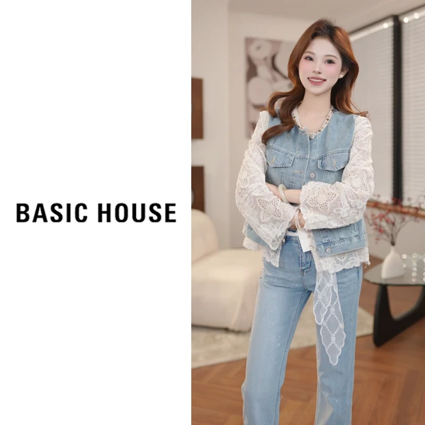 Basic House/百家好春夏季新款时尚百搭休闲水洗牛仔马甲B5N092