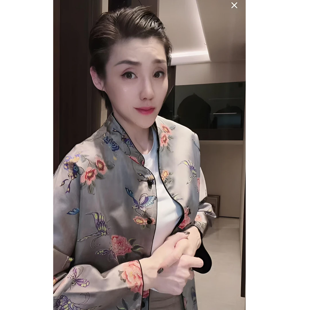 正反两面穿 38姆米 100%真丝新中式 蝶恋花刺绣 外套 WT1049