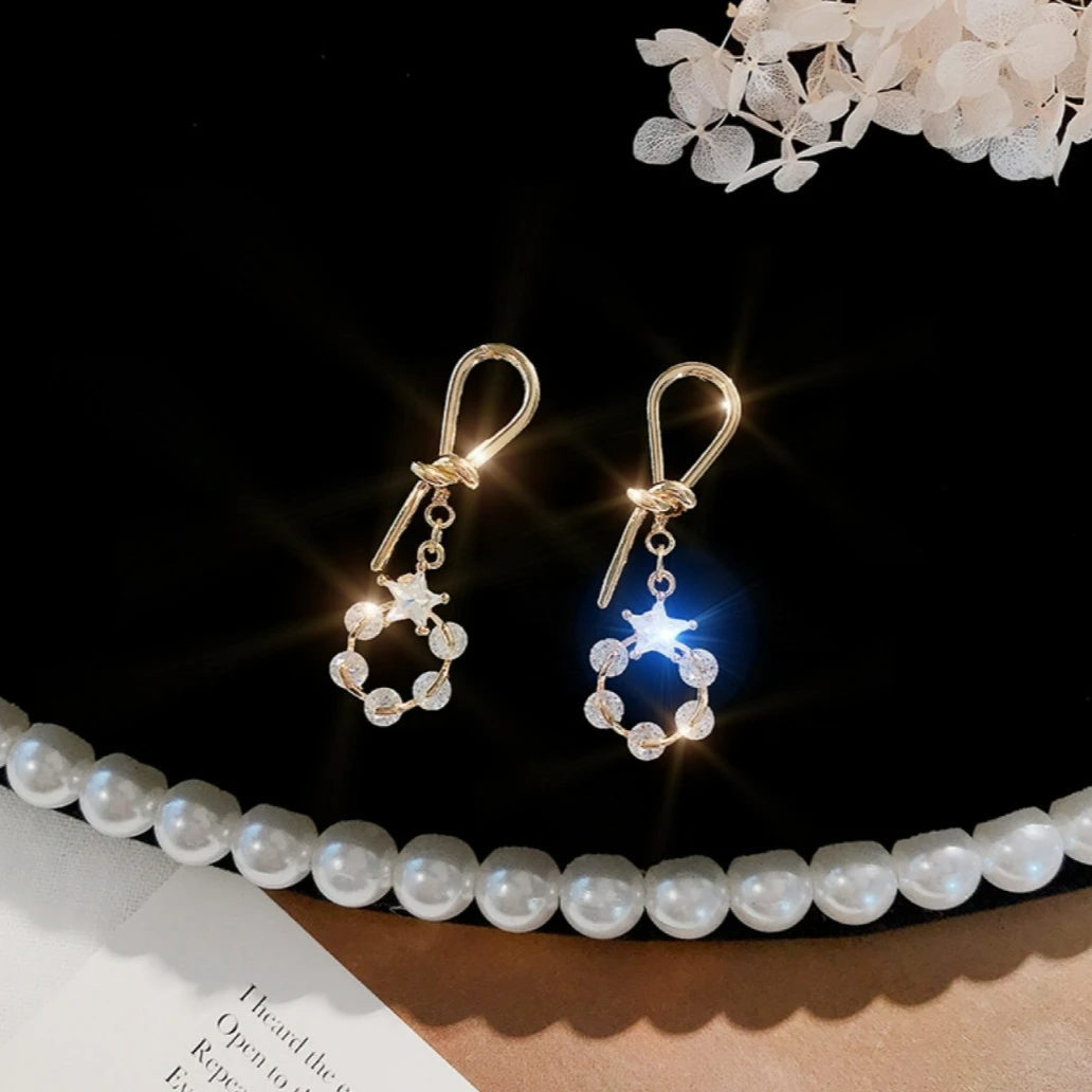 925银合成锆石耳饰 925银针手工编珍珠球耳环锆石花显瘦耳环ins风