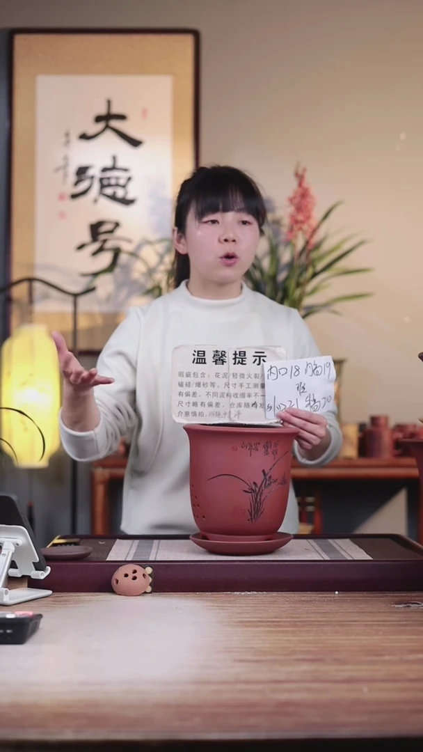 【闪购商品】紫砂花盆瑕疵清水泥中号金钟一只带瑕疵托盘