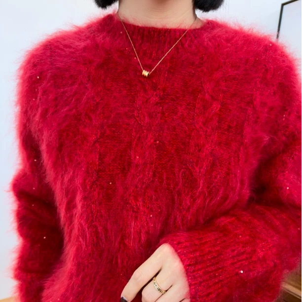 Yy& Cashmere【星晴】100%山羊绒拉绒宽松针织衫女秋冬加厚保暖