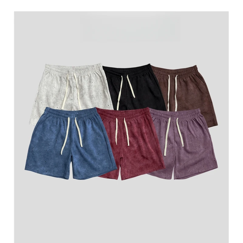 破洞扎染短裤夏季新款轻奢重磅高棉感亲肤四分裤休闲男女宽松运动