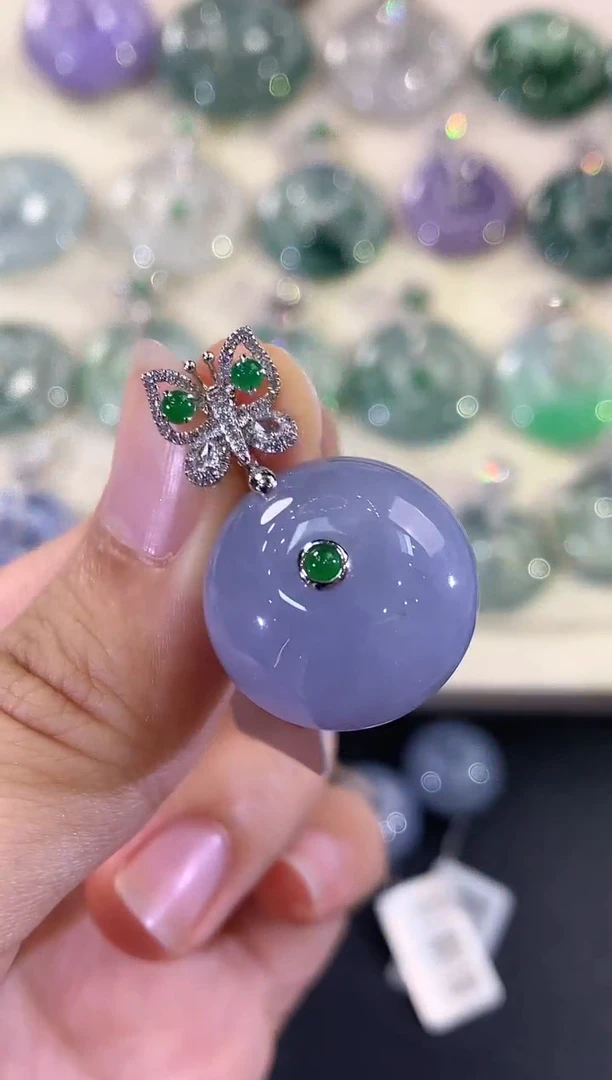 翡翠18K金镶嵌吊坠(不含链)B61紫色有色差