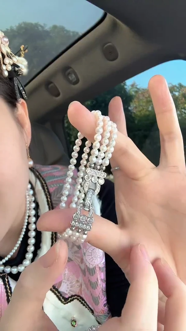 未镶嵌手链淡水珍珠三圈圆珠手链