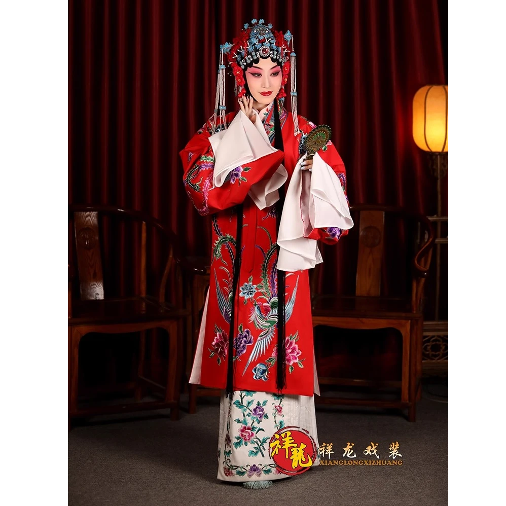 祥龙戏装京剧戏曲演出服锁麟囊红色绣凤花旦戏服软绉五彩大凤女披