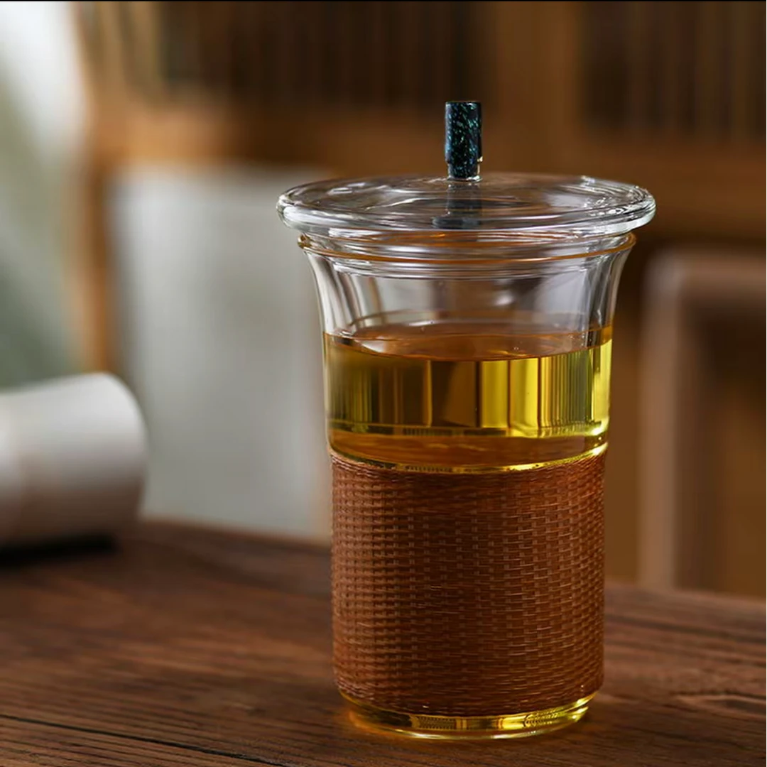 玉见竹编三件杯亮蓝--高硼硅个人杯礼品套盒随手礼