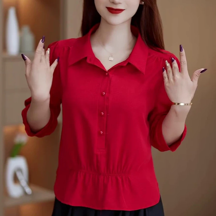 夏季新款2025时尚中袖宽松气质减龄显瘦设计感洋气衬衫上衣女Q