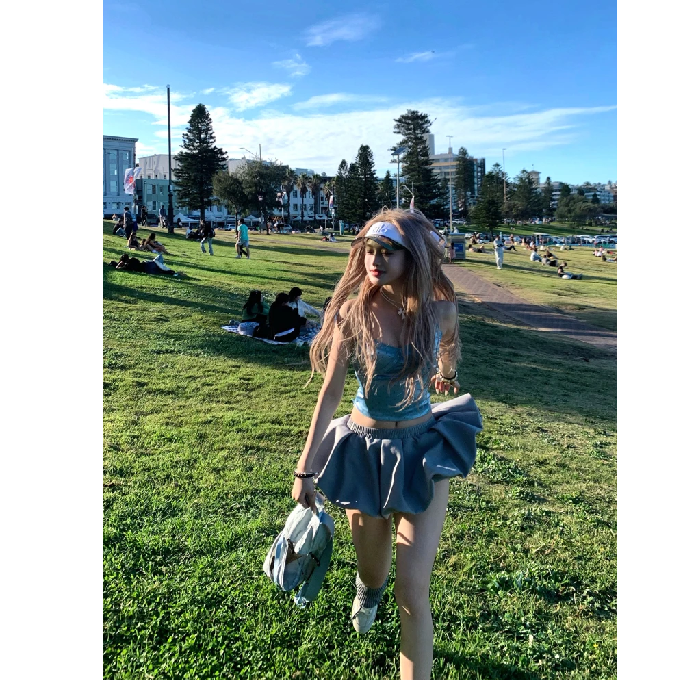 【跃动芭蕾】法式性感抹胸背心上衣女甜美低腰花苞裙裤蓬蓬半身裙潮