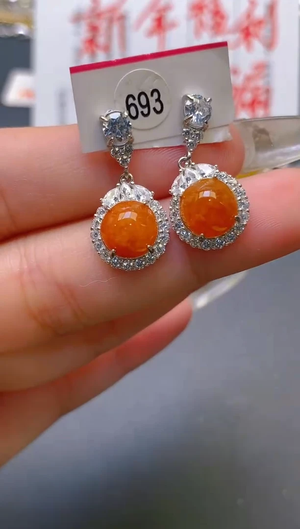 【闪购商品】翡翠耳饰银S925镶嵌天然A货翡翠1