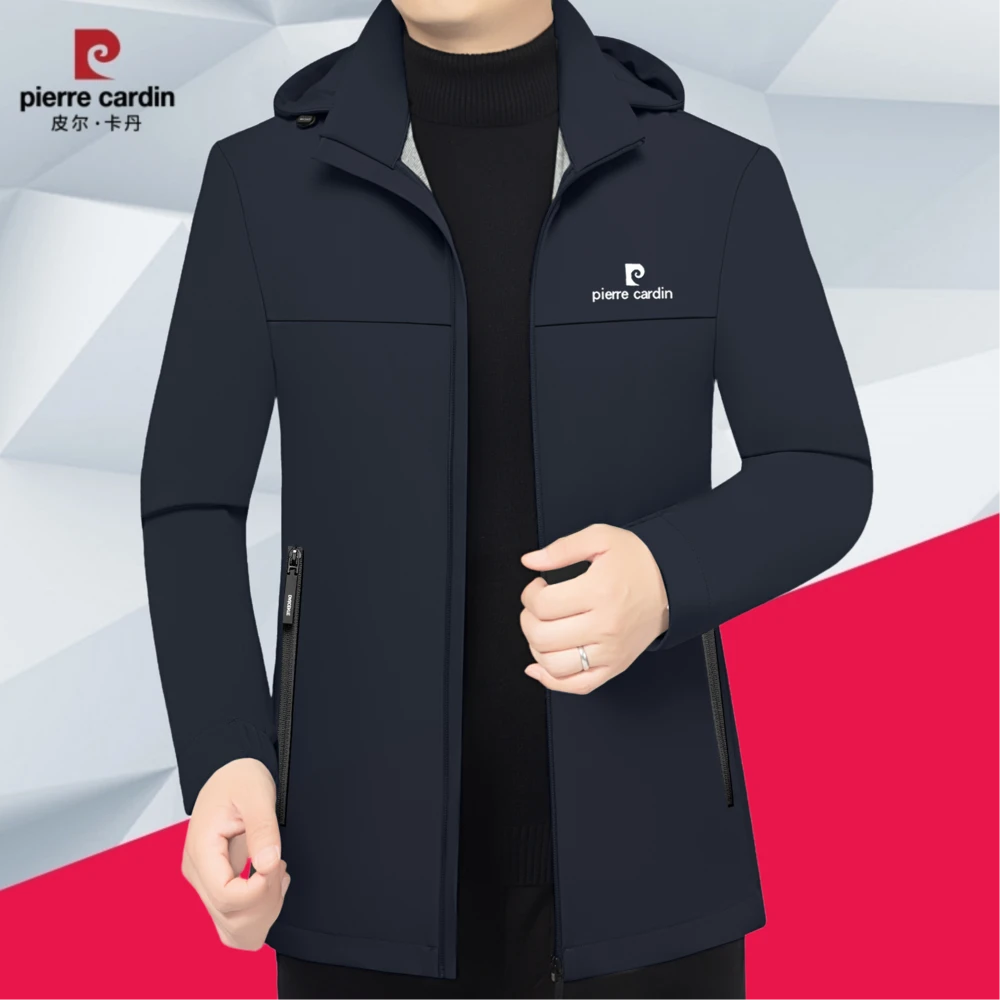 皮尔卡丹春秋新款大码夹克修身百搭商务休闲男士时尚上衣连帽外套