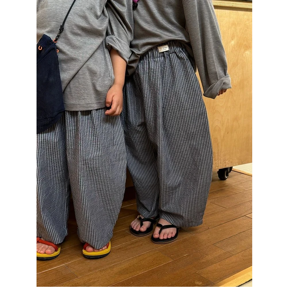 儿童裤子春夏装韩版男女童轻薄透气条纹灯笼裤休闲防蚊裤阔腿裤