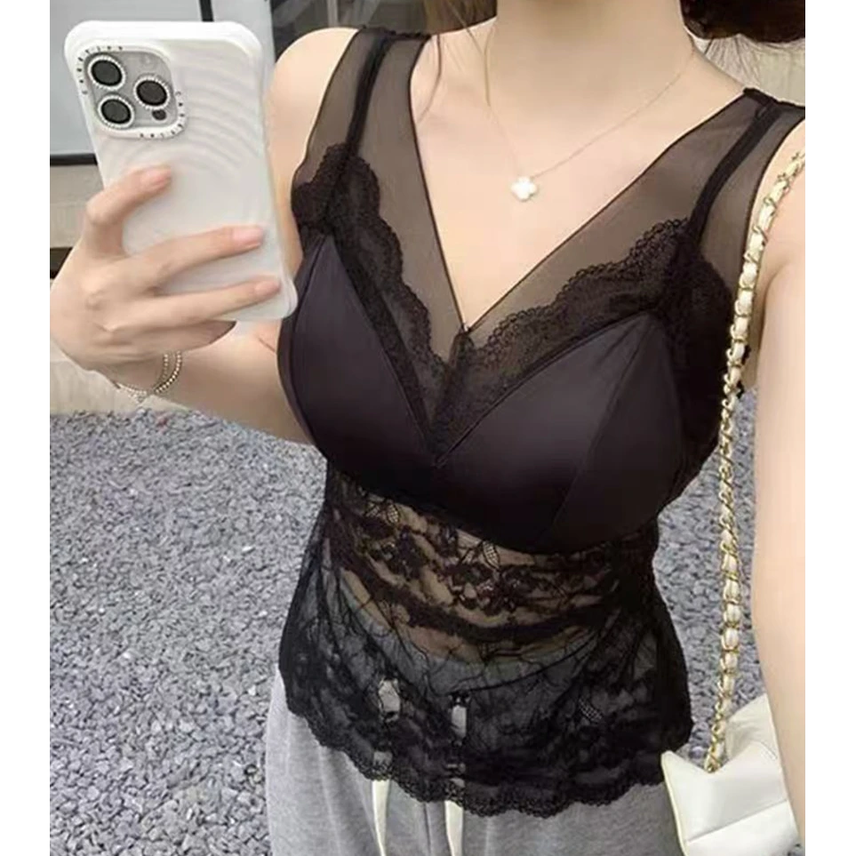 【定制款】夏季透气防走光蕾丝一体杯吊带