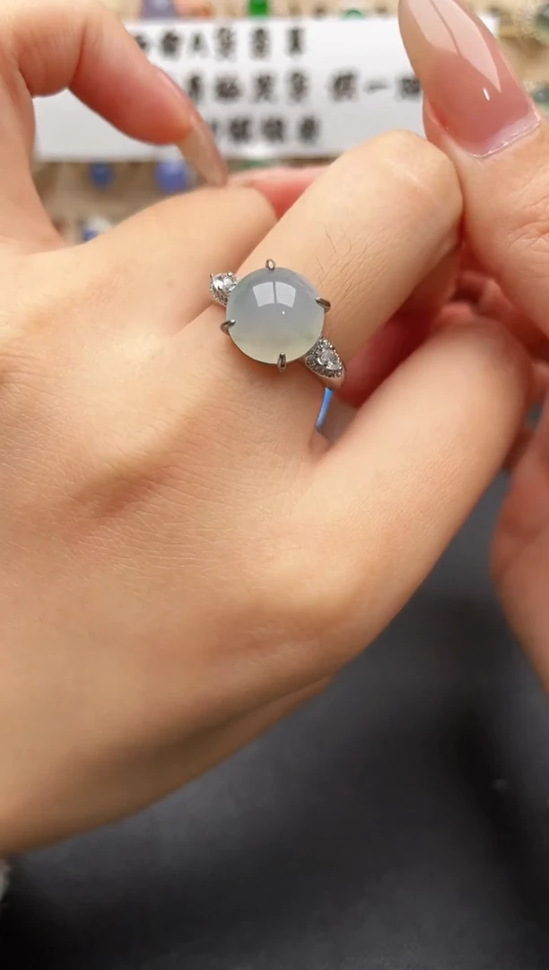 银S925镶嵌戒指翡翠一物一证一礼盒