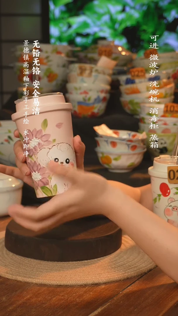 瓷景德镇高温瓷釉下彩手绘陶瓷~