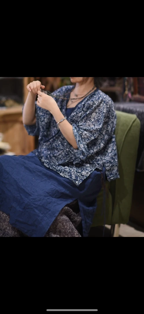 素年未央 SN189 休闲文艺百搭亚麻印花对襟复古开衫