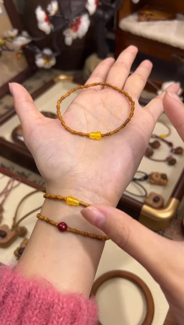 手串桃核【桃缘行】竹节「黄色葫芦」桃木桃核辟、挡、驱、护 备注手围