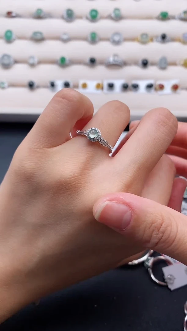 银S925镶嵌戒指翡翠2222222+5