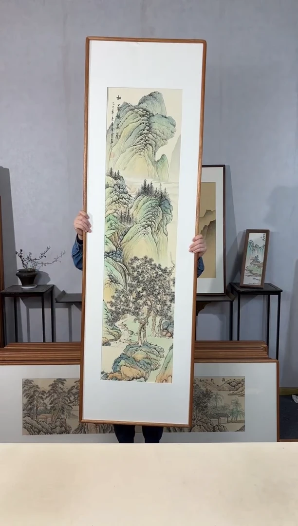 国画手绘*松荫听泉图*52*172cm