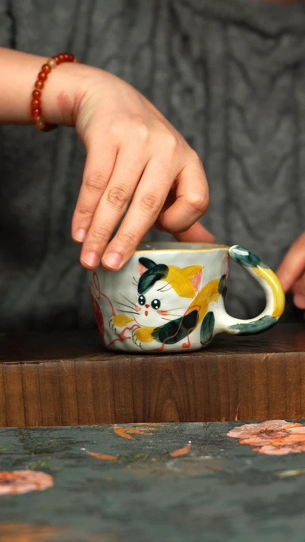 杯釉下彩手工手绘同款陶器