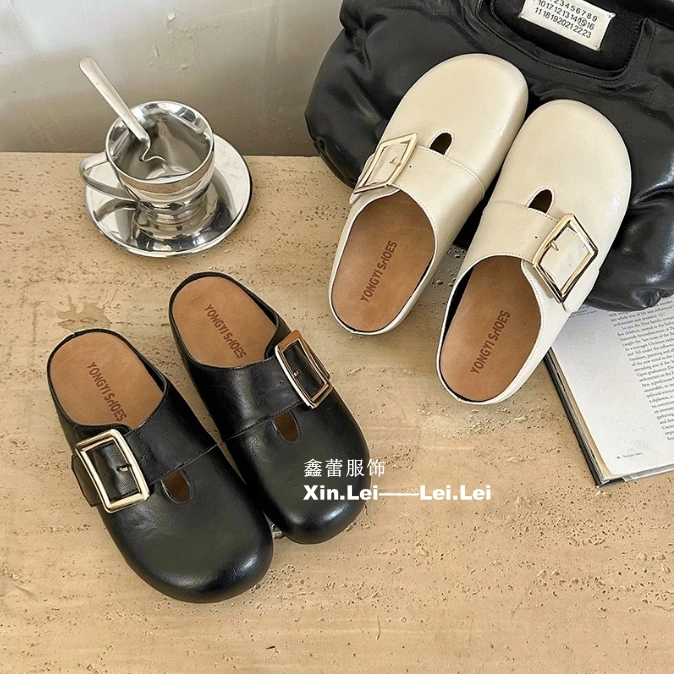 【鑫蕾】皮带扣包头半拖女春新款外穿一脚蹬勃肯拖鞋036-32