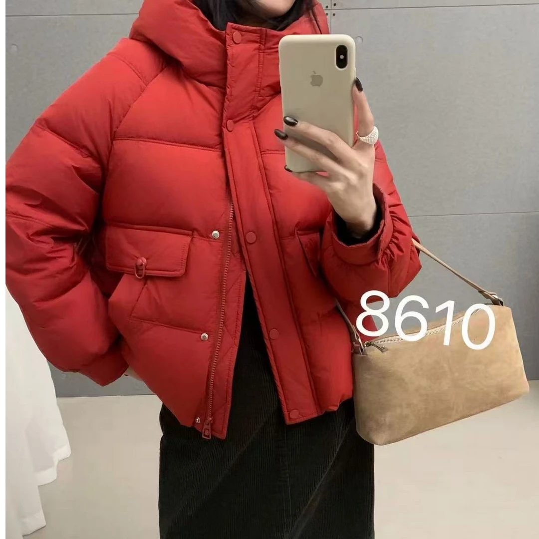 8610-DQ时尚连帽下摆抽绳加厚短款外套