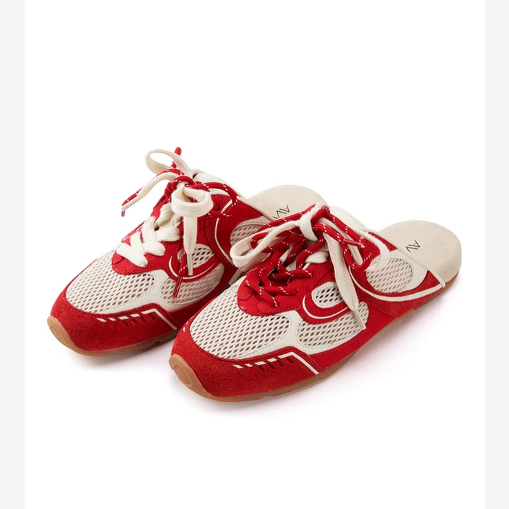 AVVENN2025夏季新品多材质拼接镂空网透气平底运动鞋AL3P010741