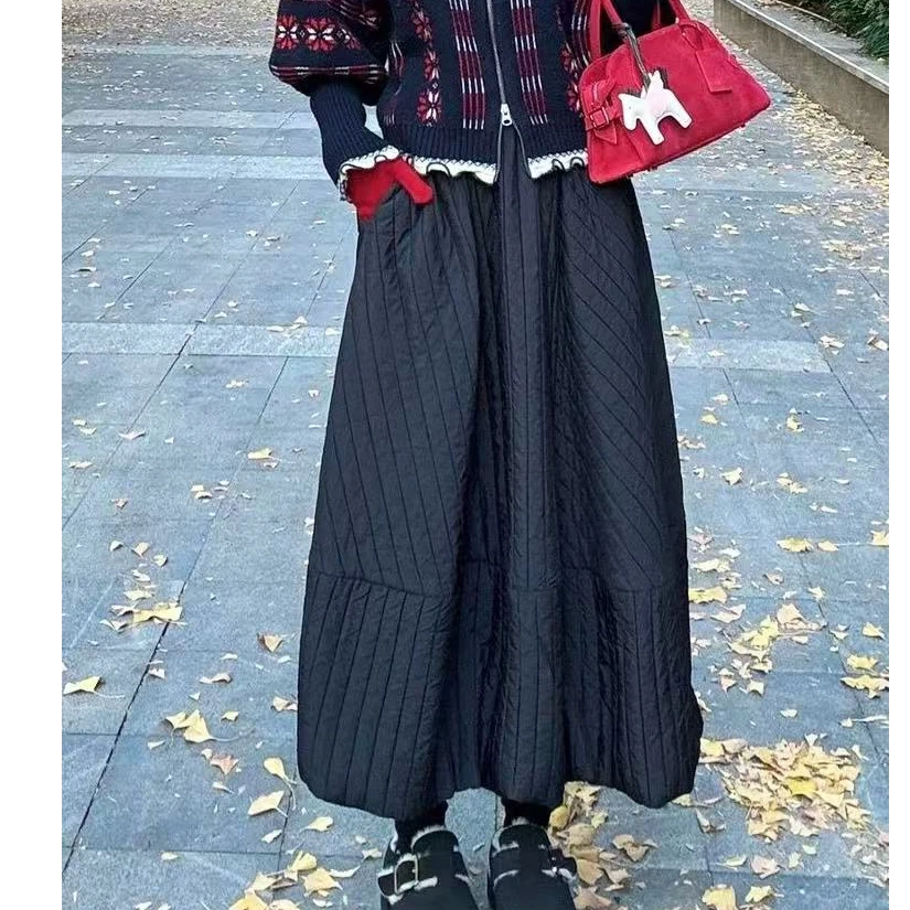 a241  显瘦气质时尚百搭复古长款条纹秋冬新款大版半身裙
