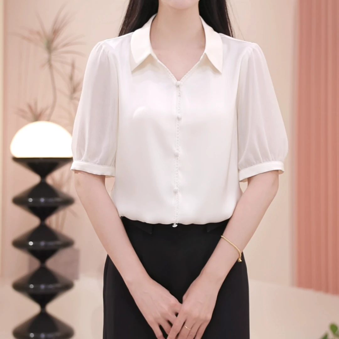 【翻领花边】夏季立领花边减龄百搭温婉洋气显白女士气质上衣