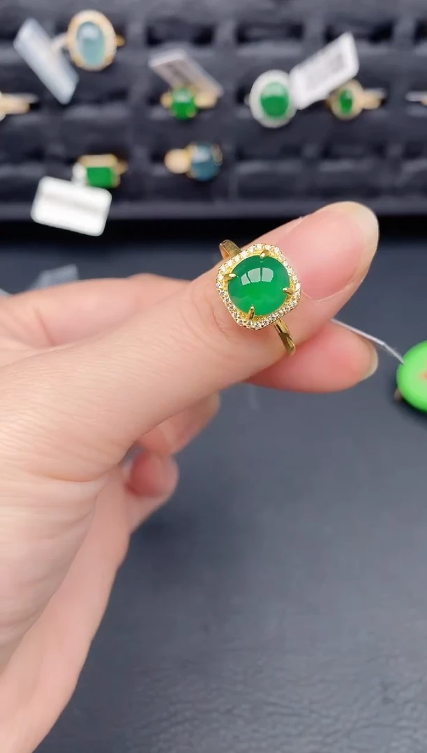 银S925镶嵌戒指翡翠天然a货翡翠317