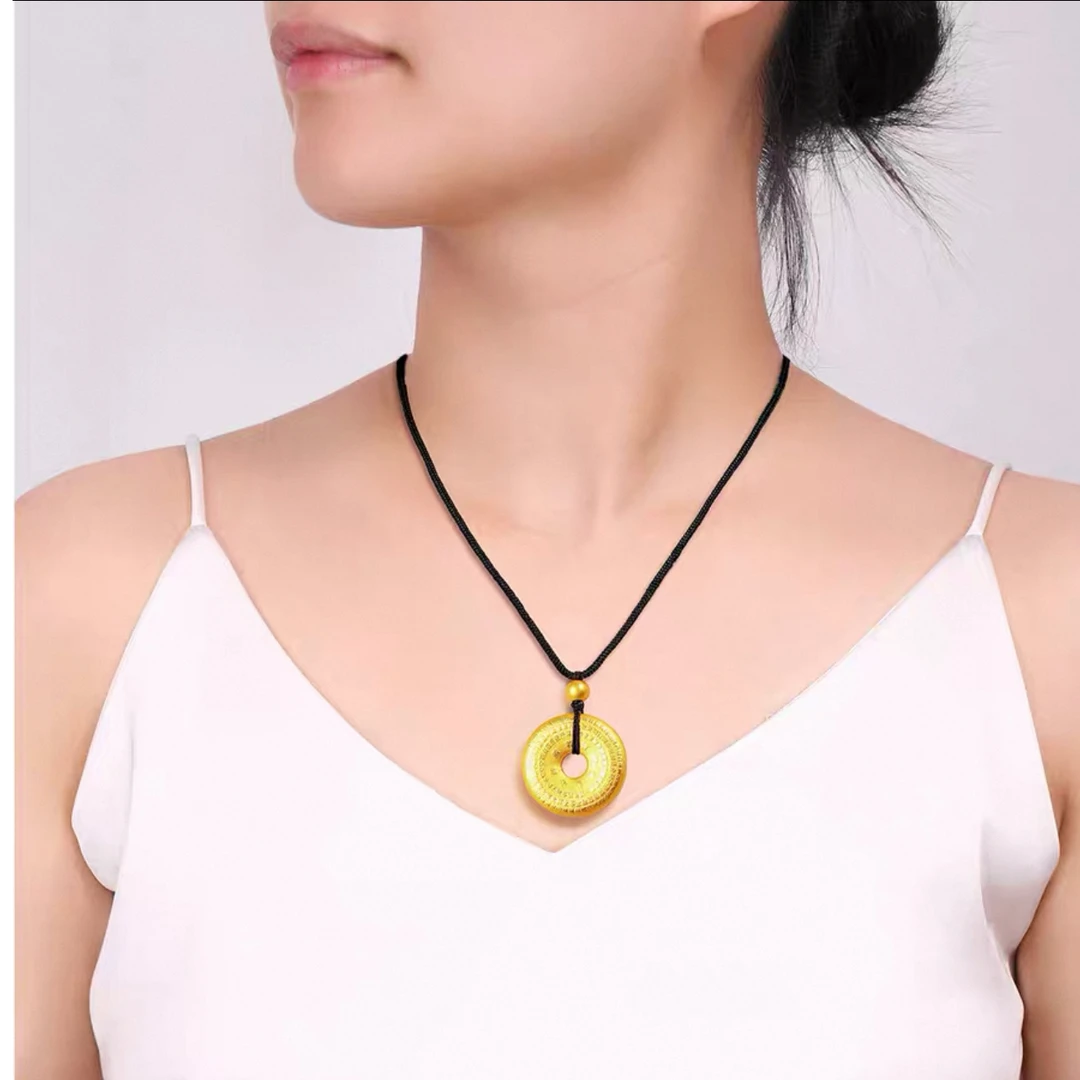 合金棉绳项链 合金吊坠 心经文平安扣实心双面雕刻男女精工吊坠