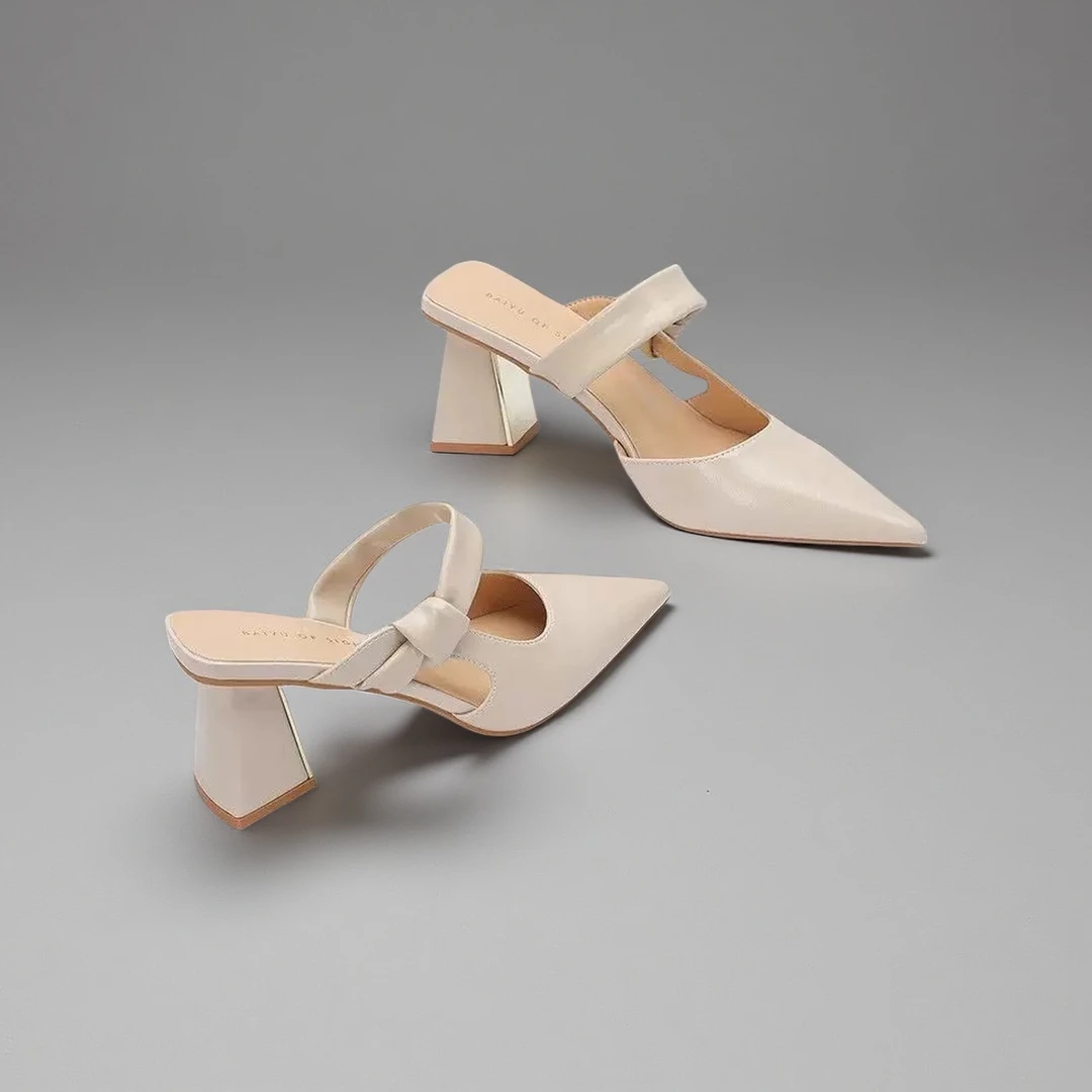 包头法式半拖鞋女夏季裸色尖头玛丽珍后空穆勒鞋高级感单鞋高跟鞋