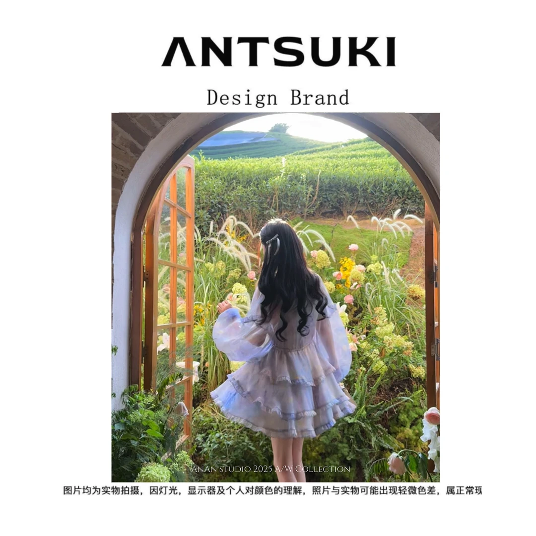 AnTsuki.【普罗旺斯】莱塞尔天丝灯笼袖法式碎花公主设计师连衣裙