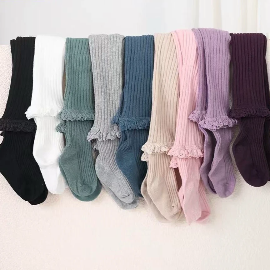 JD666春秋女童打底裤花边蕾丝款精梳棉小童洋气外穿连脚儿童袜