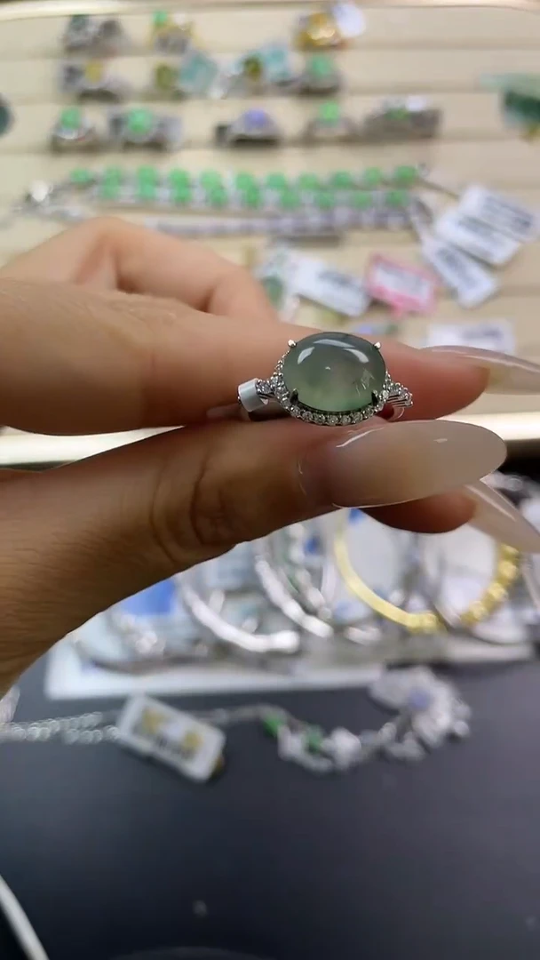 银S925镶嵌戒指翡翠翡翠 蛋面 银S925镶嵌