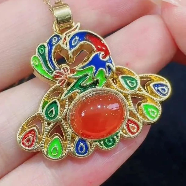 江德洋珠宝ST7261赤红桖域玛瑙孔雀红吊坠-01