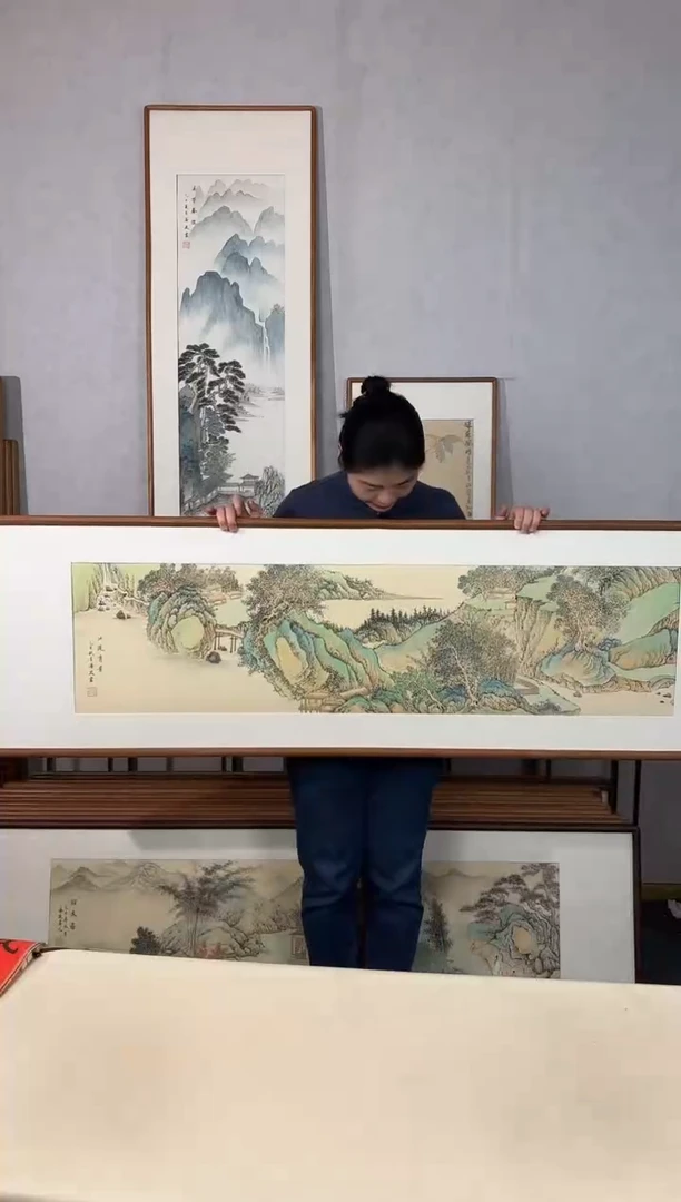 国画手绘*江堤秀景*52*172cm带框发货
