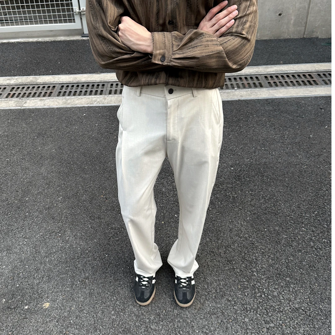 LIMOU秋季老钱风黑灰亚麻色立体打褶休闲西裤直筒垂坠男士长裤子