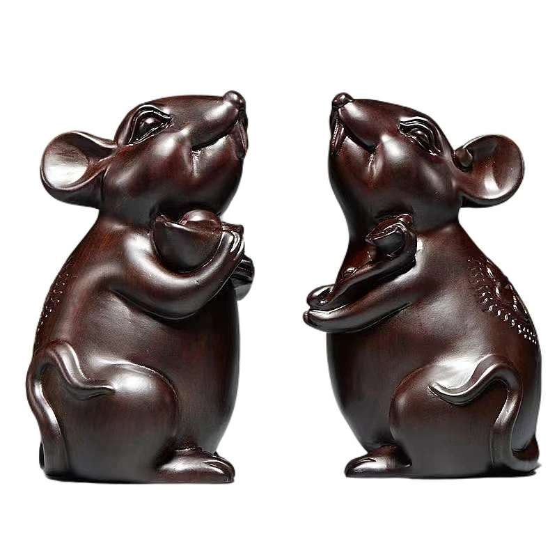 12公分黑檀木老鼠木雕装饰摆件木雕摆件（一对）