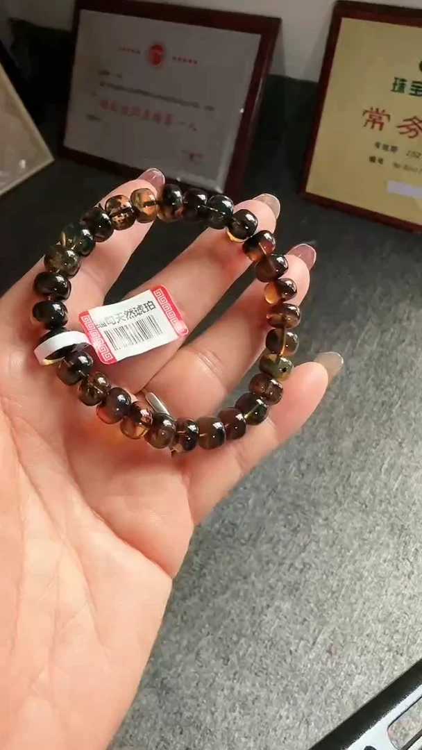 未镶嵌琥珀手串规格8微瑕药珀紫衫醇老型手串# 38