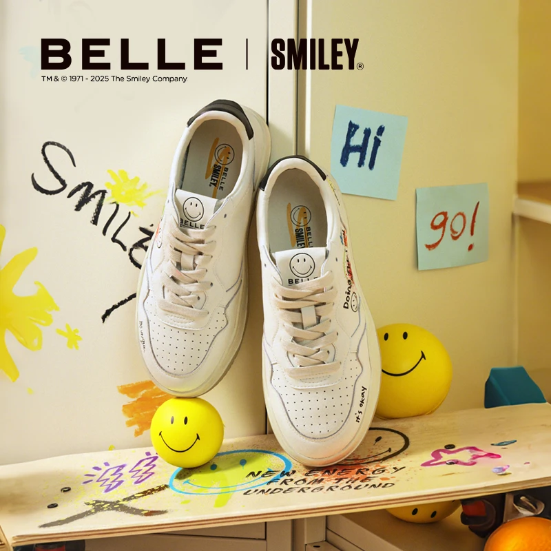马君妍同款百丽SMILEY联名流浪派对小白鞋女25秋新休闲鞋E6Y1DCM5