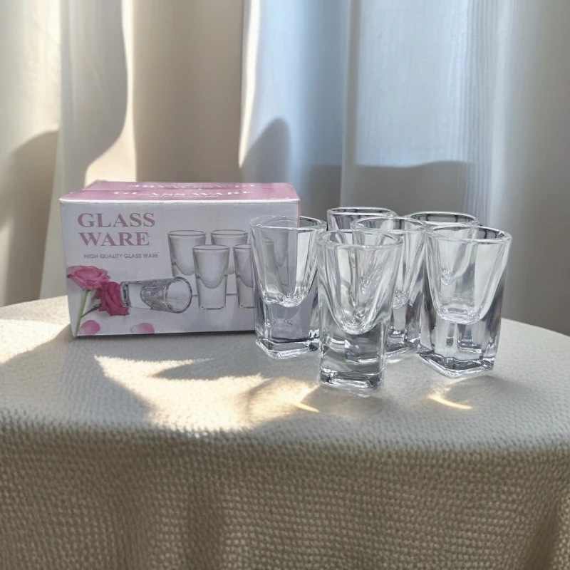 【6只彩】盒装水晶玻璃白酒杯一口杯高端酒具烈酒杯