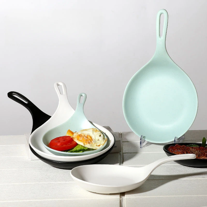 日式创意简约家用大勺子网红手拿碟有柄盘子炒菜